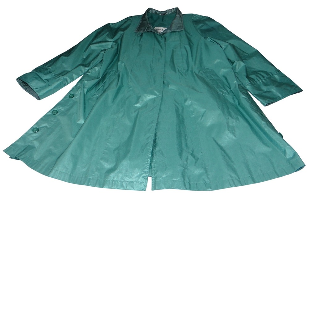 Vintage British Mist Teal Raincoat Women's Size 16 Trench Style Water Resistant‎